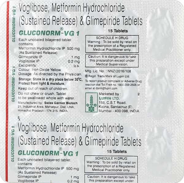 Gluconorm Vg 1mg Strip Of 15 Tablets