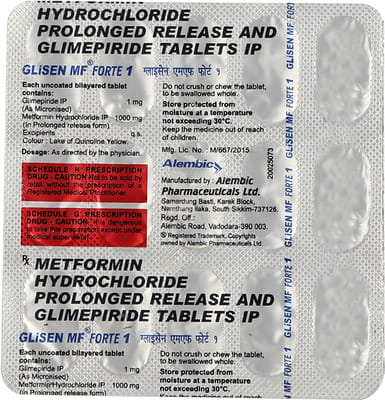 Glisen Mf Forte 1mg Strip Of 15 Tablets