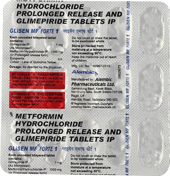 Glisen Mf Forte 1mg Strip Of 15 Tablets