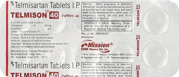 Telmison 40mg Strip Of 10 Tablets