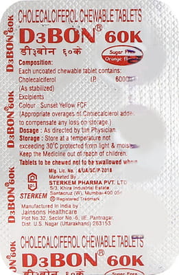 D3 Bon 60k Orange Flavour Sugar Free Strip Of 4 Chewable Tablets