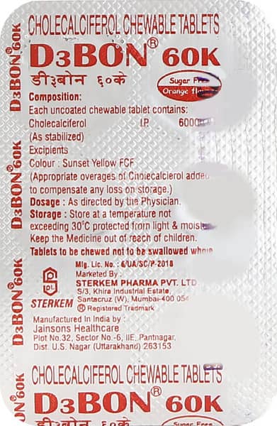 D3 Bon 60k Orange Flavour Sugar Free Strip Of 4 Chewable Tablets