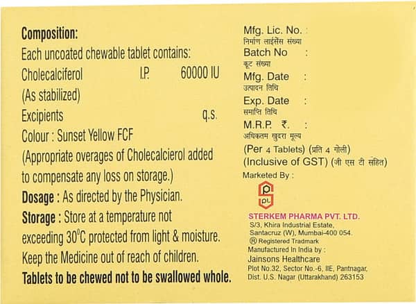 D3 Bon 60k Orange Flavour Sugar Free Strip Of 4 Chewable Tablets