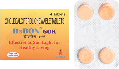 D3 Bon 60k Orange Flavour Sugar Free Strip Of 4 Chewable Tablets