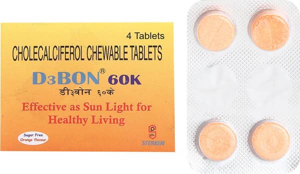 D3 Bon 60k Orange Flavour Sugar Free Strip Of 4 Chewable Tablets