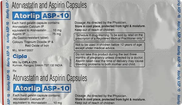 Atorlip Asp 10mg Strip Of 10 Capsules