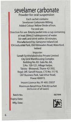 Renvela 800mg Sachet Of 0.8gm Oral Powder