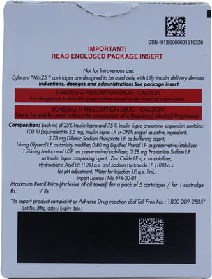 Eglucent Mix 25 100iu Cartridges Of 3ml Suspension For Injection