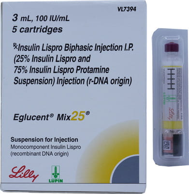 Eglucent Mix 25 100iu Cartridges Of 3ml Suspension For Injection