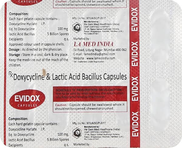 Evidox 100mg Strip Of 10 Capsules