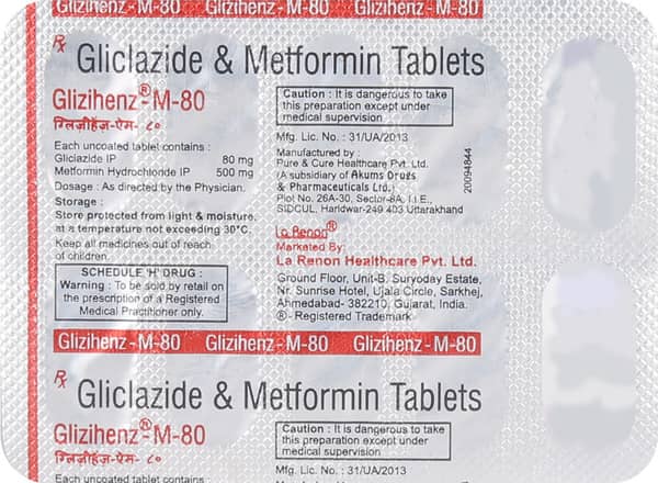 Glizihenz M 80 Strip Of 10 Tablets
