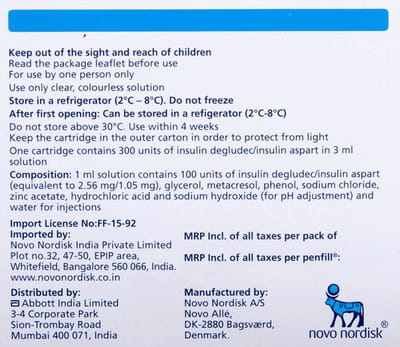 Ryzodeg Penfill 100iu Cartridge Of 3ml Solution For Injection