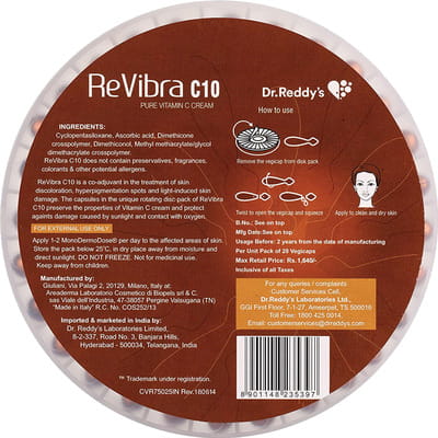 Revibra C10 Pure & Bioactive Vitamin C Cream Reduces Melanin Production Controls Photoaging 28 No'S
