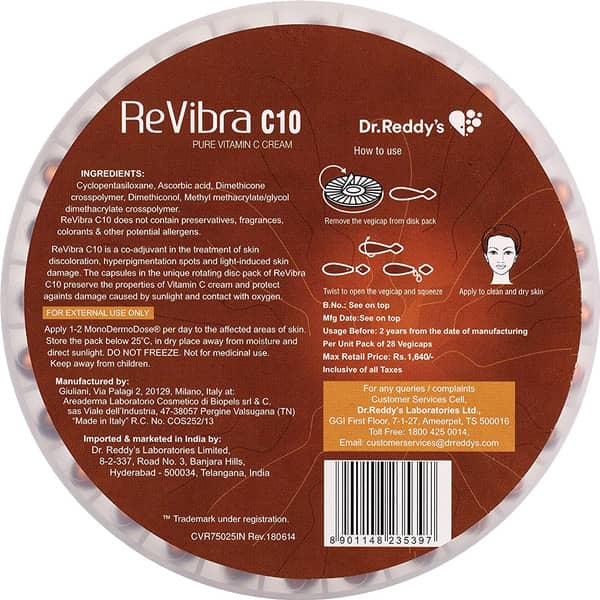 Revibra C10 Pure & Bioactive Vitamin C Cream Reduces Melanin Production Controls Photoaging 28 No'S