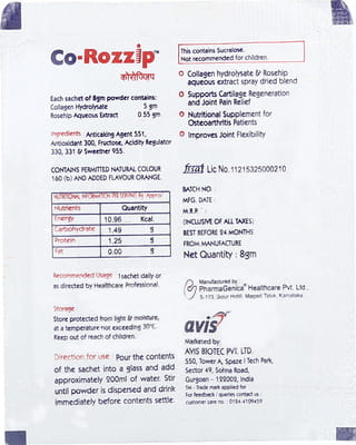 Co Rozzip Orange Flavour Sachet Of 8gm Powder