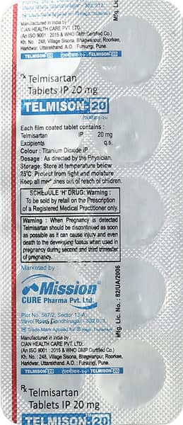 Telmison 20mg Strip Of 10 Tablets