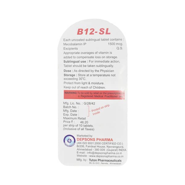 B 12 Sl Strip Of 10 Tablets