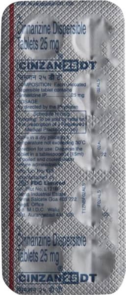 Cinzan Dt 25mg Strip Of 10 Tablets
