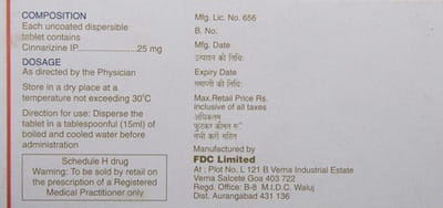 Cinzan Dt 25mg Strip Of 10 Tablets