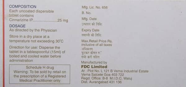 Cinzan Dt 25mg Strip Of 10 Tablets
