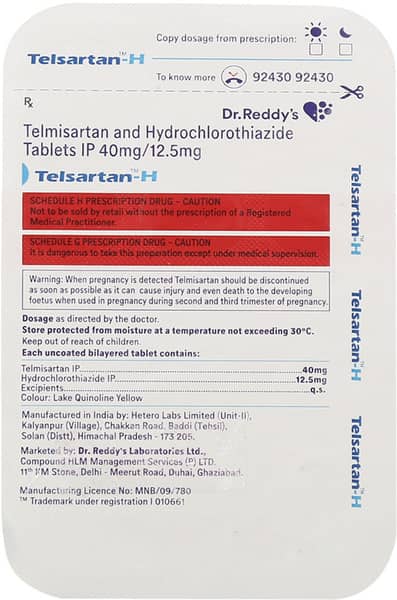 Telsartan H 40mg Strip Of 14 Tablets