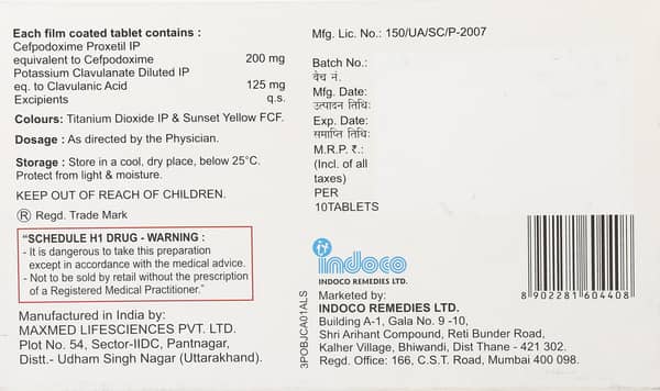 ऑक्सिपोड सीवी 200 एमजी की स्ट्रिप 10 टैबलेट्स