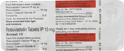 Arvast 15mg Strip Of 10 Tablets