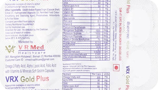 Vrx Gold Plus Strip Of 10 Softgel Capsules