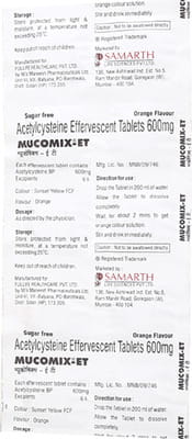 Mucomix Et Orange Flavour Sugar Free Strip Of 10 Effervescent Tablets