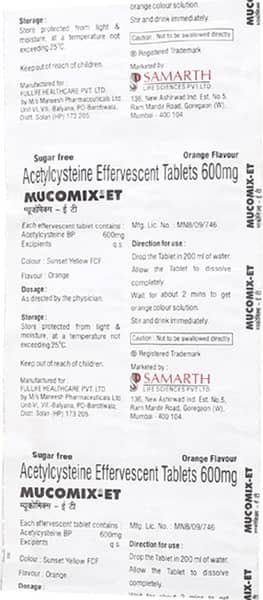 Mucomix Et Orange Flavour Sugar Free Strip Of 10 Effervescent Tablets