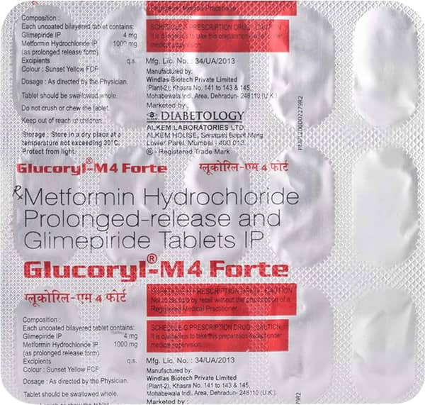 Glucoryl M 4mg Forte Strip Of 15 Tablets