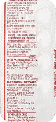 Cardipin Retard 20mg Strip Of 10 Tablets