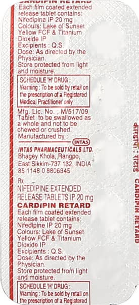 Cardipin Retard 20mg Strip Of 10 Tablets