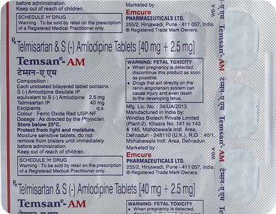 Temsan Am 2.5/40mg Strip Of 15 Tablets