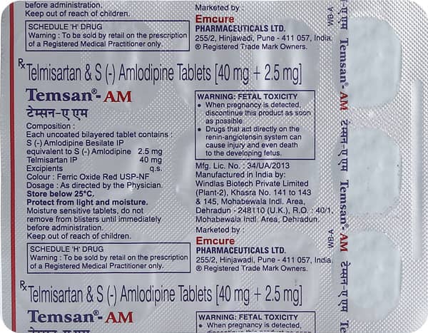 Temsan Am 2.5/40mg Strip Of 15 Tablets