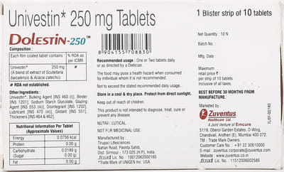Dolestin 250 Strip Of 10 Tablets