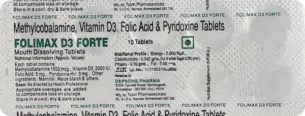 Folimax D3 Forte Sugar Free Strip Of 10 Tablets