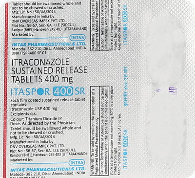 Itaspor Sr 400 Strip Of 4 Tablets