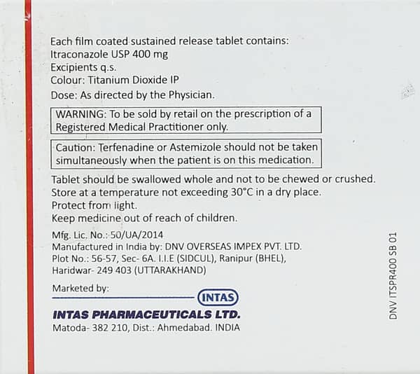 Itaspor Sr 400 Strip Of 4 Tablets