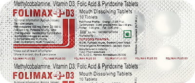 Folimax Plus D3 Mouth Dissolving Sugar Free Strip Of 10 Tablets