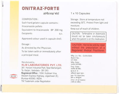 Onitraz Forte 200mg Strip Of 10 Capsules