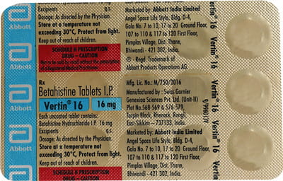 Vertin 16mg Strip Of 15 Tablets