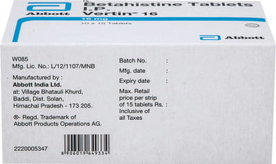 Vertin 16mg Strip Of 15 Tablets