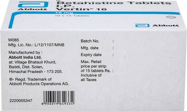 Vertin 16Mg Strip Of 15 Tablets