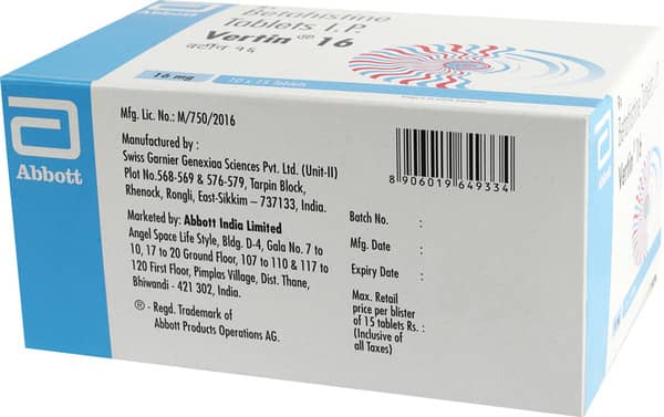 Vertin 16Mg Strip Of 15 Tablets