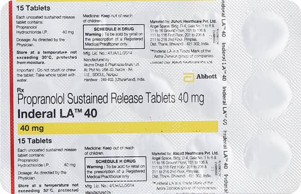Inderal La 40mg Strip Of 15 Tablets