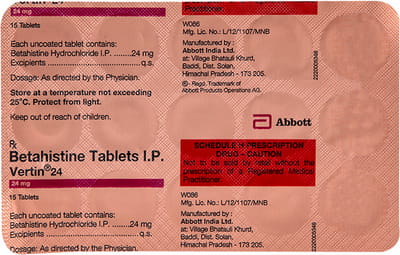 Vertin 24mg Strip Of 15 Tablets