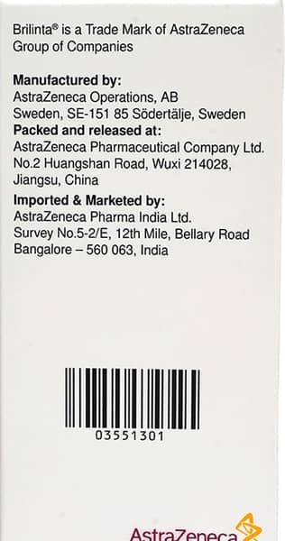 Brilinta 90mg Bottle Of 180 Tablets