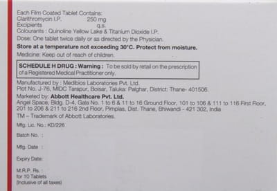 Claribid 250mg Strip Of 10 Tablets