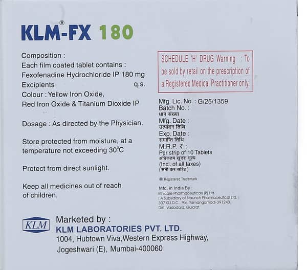 Klm Fx 180mg Strip Of 10 Tablets